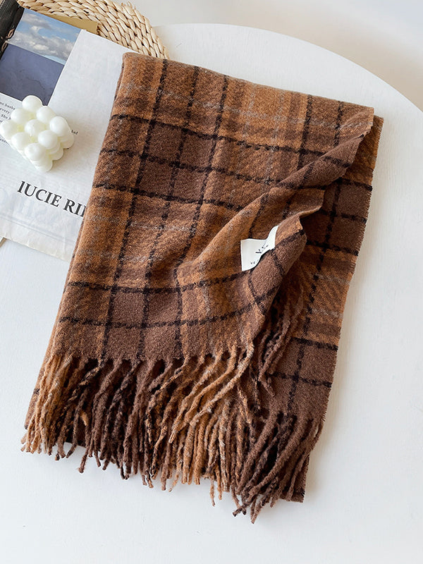 Plaid Tasseled Shawl&Scarf