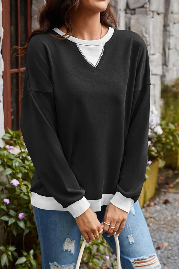 Stylishable Contrasting Color Loose Long-sleeved Relaxed Sweatshirt