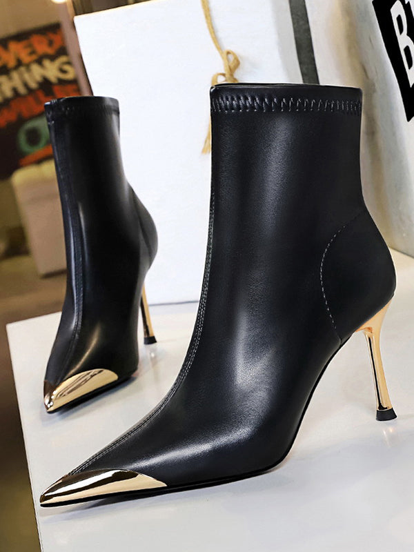 Pointed-Toe Split-Joint Boots Pumps