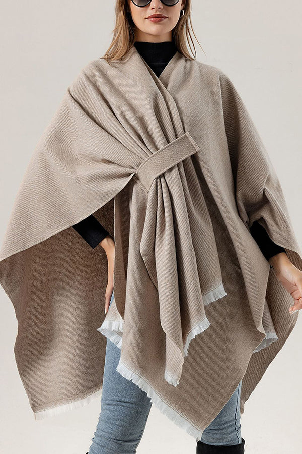 Solid Color Loose Casual Knitted Shawl Cape