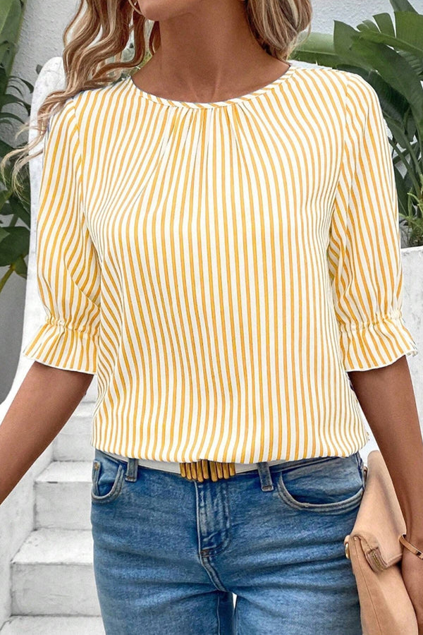 Stylishable Striped Patterned Buttoned Half Sleeve Cozy Shirt