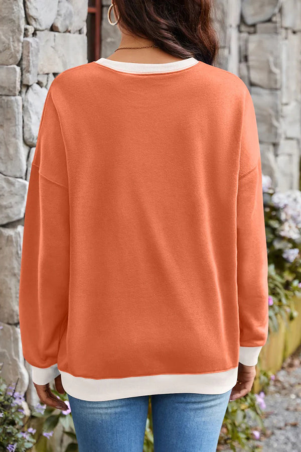 Stylishable Contrasting Color Loose Long-sleeved Relaxed Sweatshirt