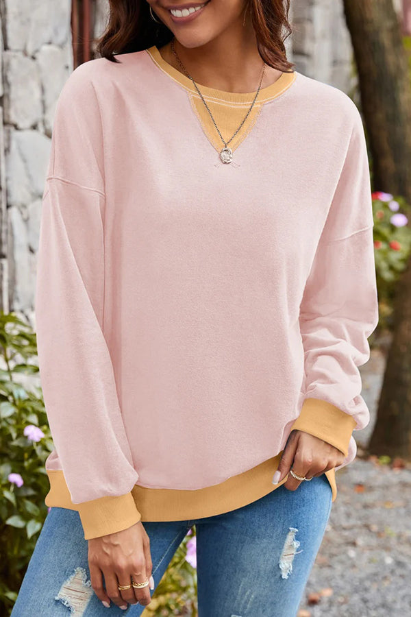 Stylishable Contrasting Color Loose Long-sleeved Relaxed Sweatshirt