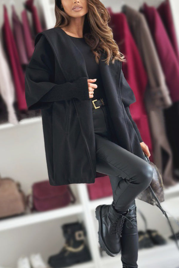 Solid Color Loose Pocket Hooded Long Sleeve Jacket