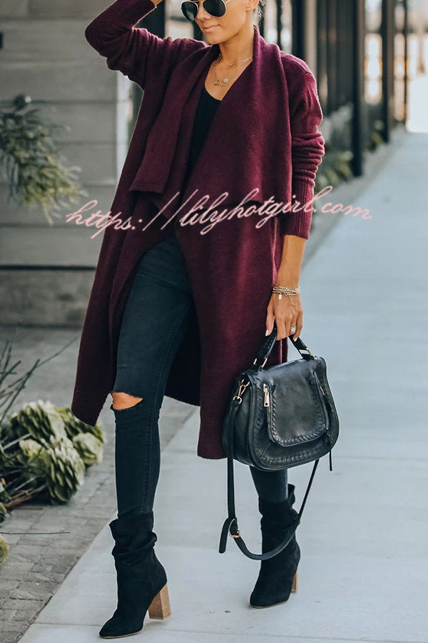 Fireside Pocketed Oversized Drape Neckline Knit Cardigan