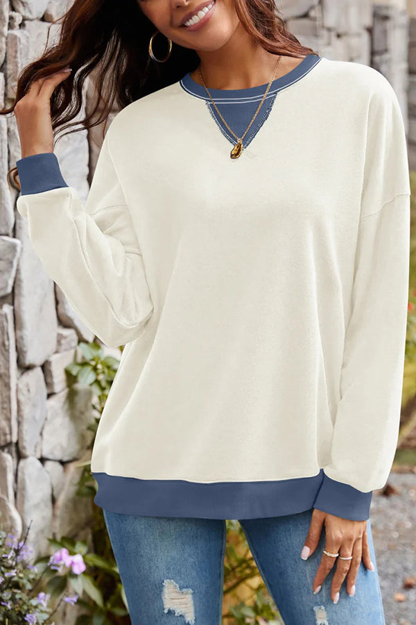 Stylishable Contrasting Color Loose Long-sleeved Relaxed Sweatshirt