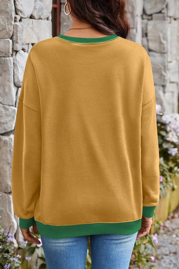 Stylishable Contrasting Color Loose Long-sleeved Relaxed Sweatshirt