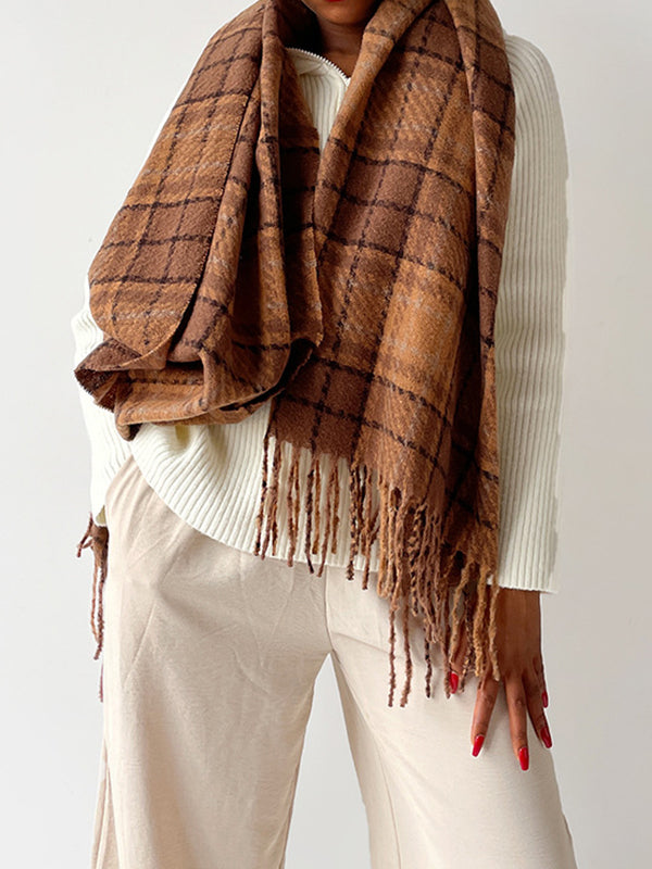 Plaid Tasseled Shawl&Scarf