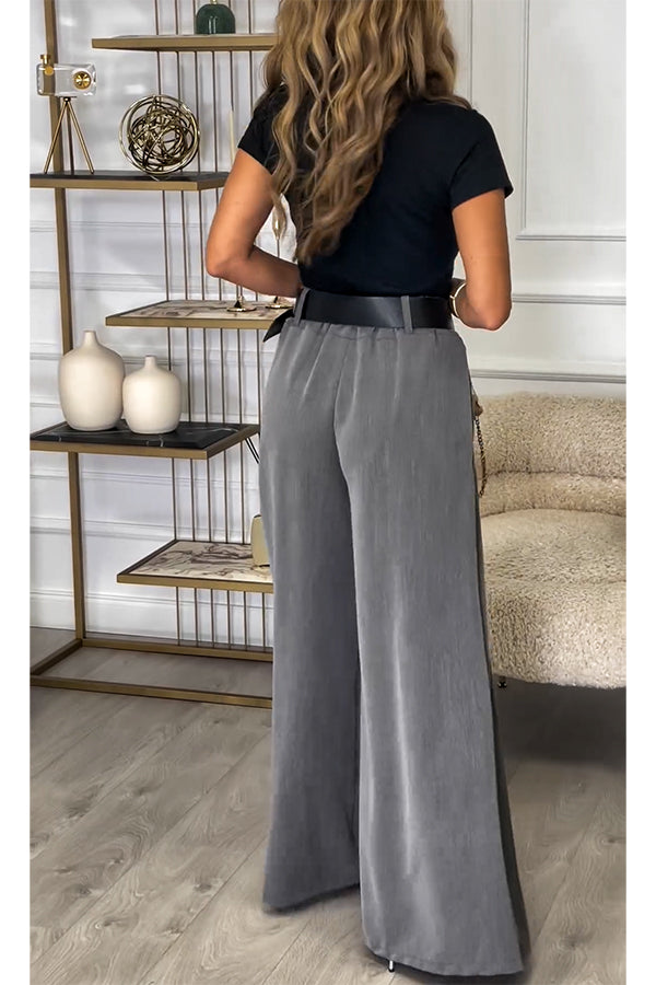 Sayla Pleated High-waisted Elastic Waist Pocketsed Wide Leg Pants