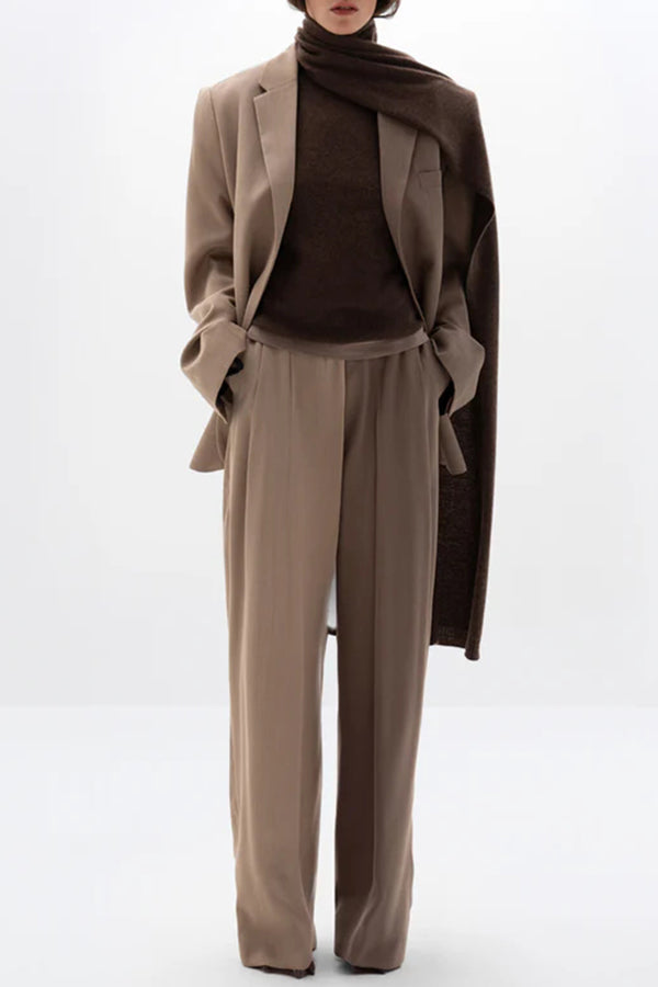 Girl Boss Avant-garde Contrast Colors Lapel Boyfriend Blazer and Pocketed Wide Leg Pants Set