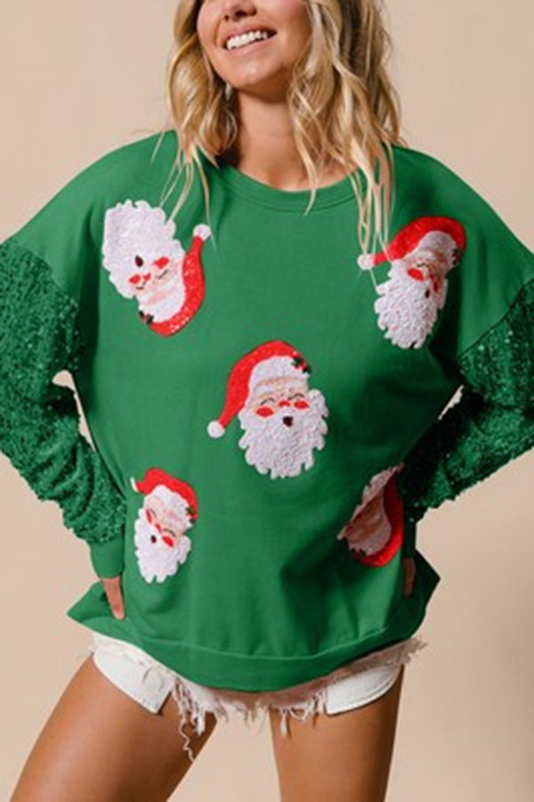 Christmas Relaxed Loose Round Neck Sequined Sleeve Sweatshirt