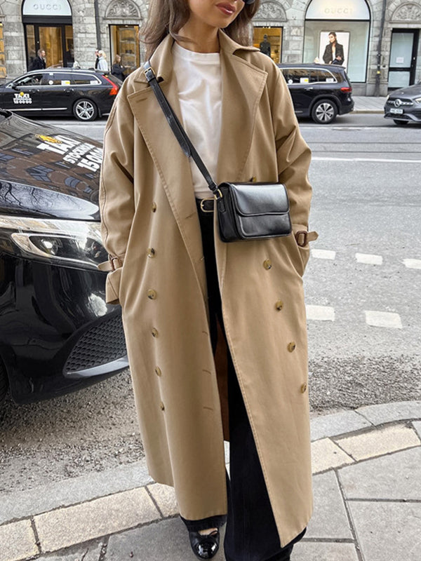 Long Sleeves Loose Split-Joint Lapel Outerwear Trench Coats