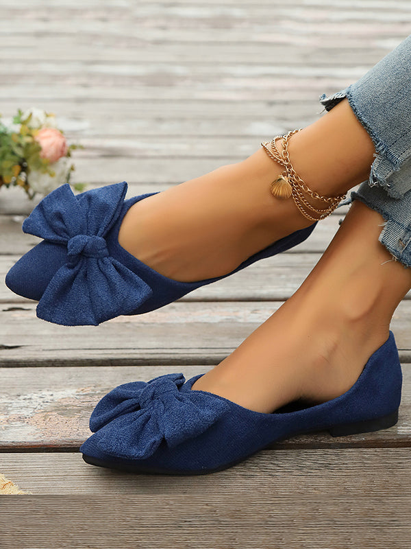 Bowknot Pleated Pointed-Toe Shallow Cut Split-Joint Flat Shoes