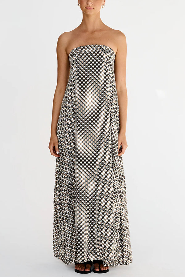 Kesia Printed Off Shoulder Strapless A-line Maxi Dress