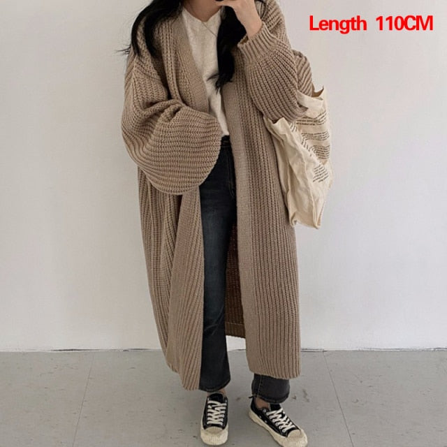 Cardigan Women Long Knitted Casual Vintage Loose Sweater Coat Solid Oversized Sweater Korean Fashion Female Cardigans