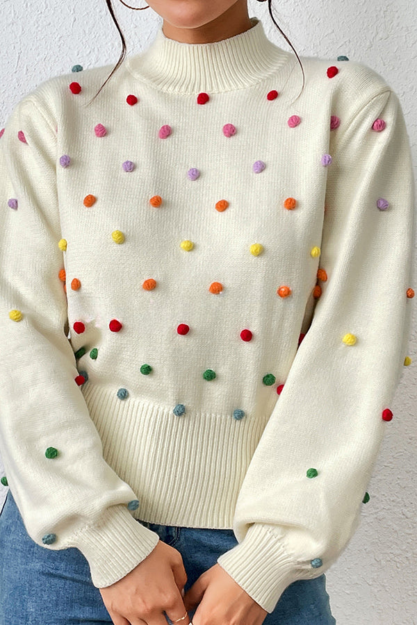 Karla Colorful Thread Ball Patchwork Crew Neck Pullover Sweater