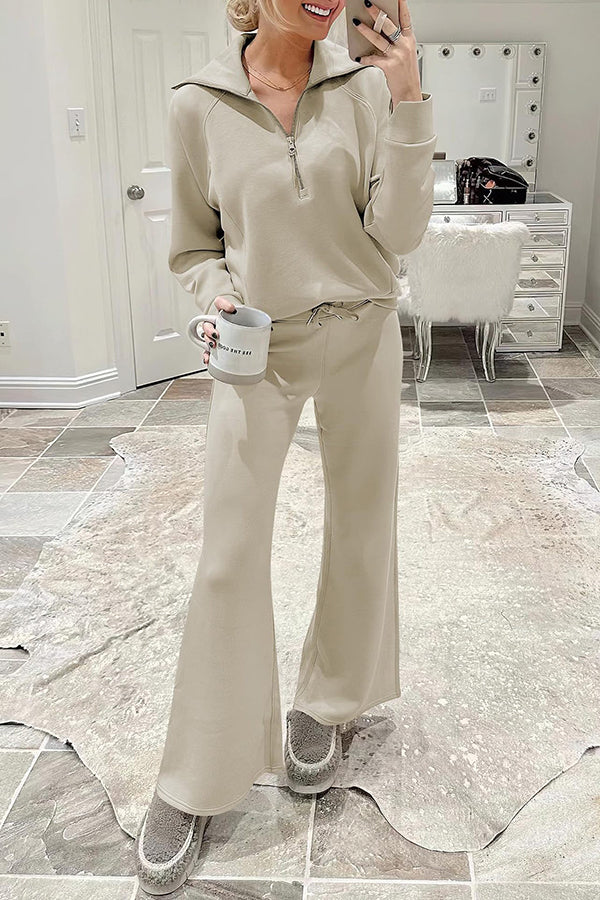 Comfy and Cute Zipper Pullover and Elastic Waist Pocket Lounge Pants Suit