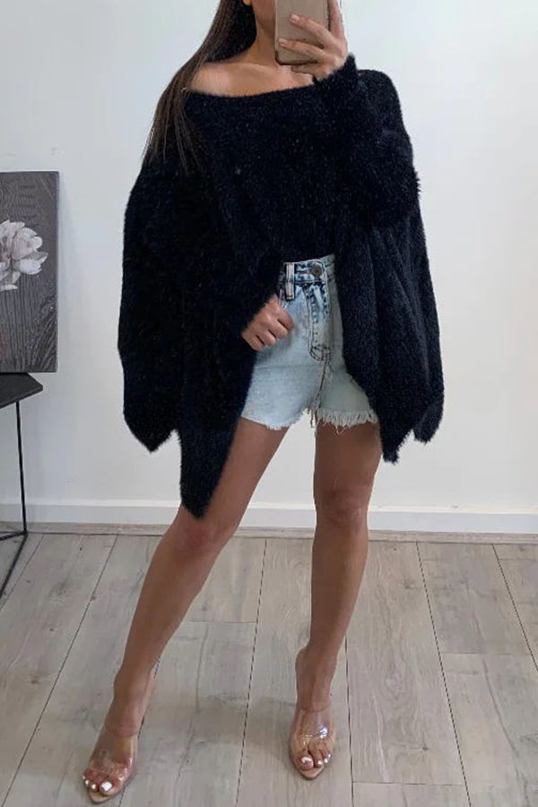 Shawl Style Knit Oversized Fluffy Sweater