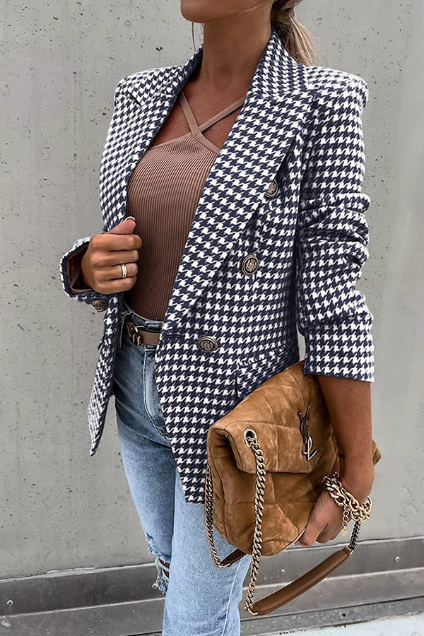 Houndstooth Print Casual Jacket Slim Fit Blazer