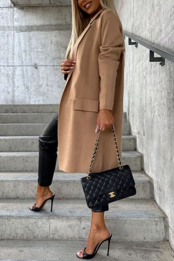 Moody Lapel Pocket Long Sleeve Coat