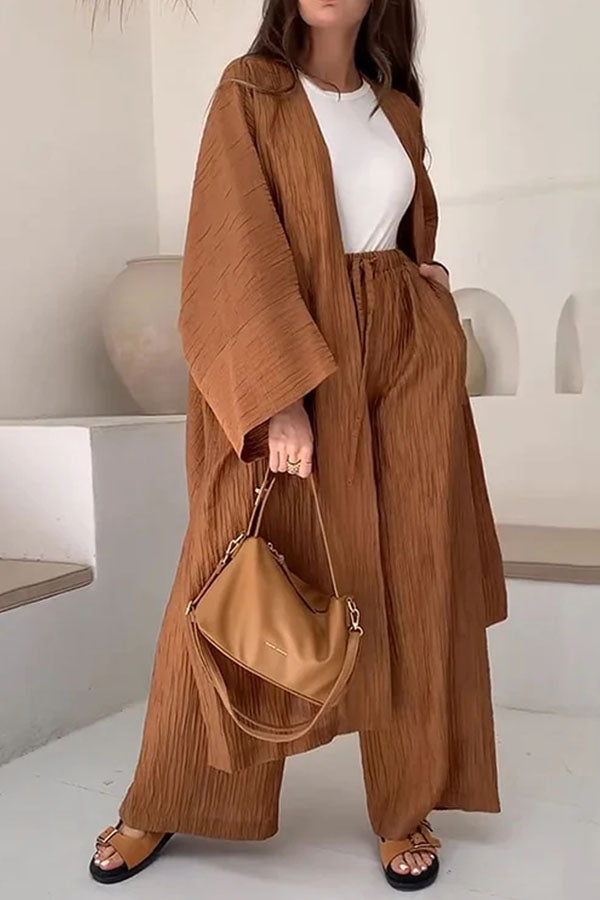 Fashion Long Slit Cardigan Casual Two-Piece Set