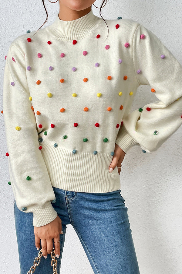 Karla Colorful Thread Ball Patchwork Crew Neck Pullover Sweater