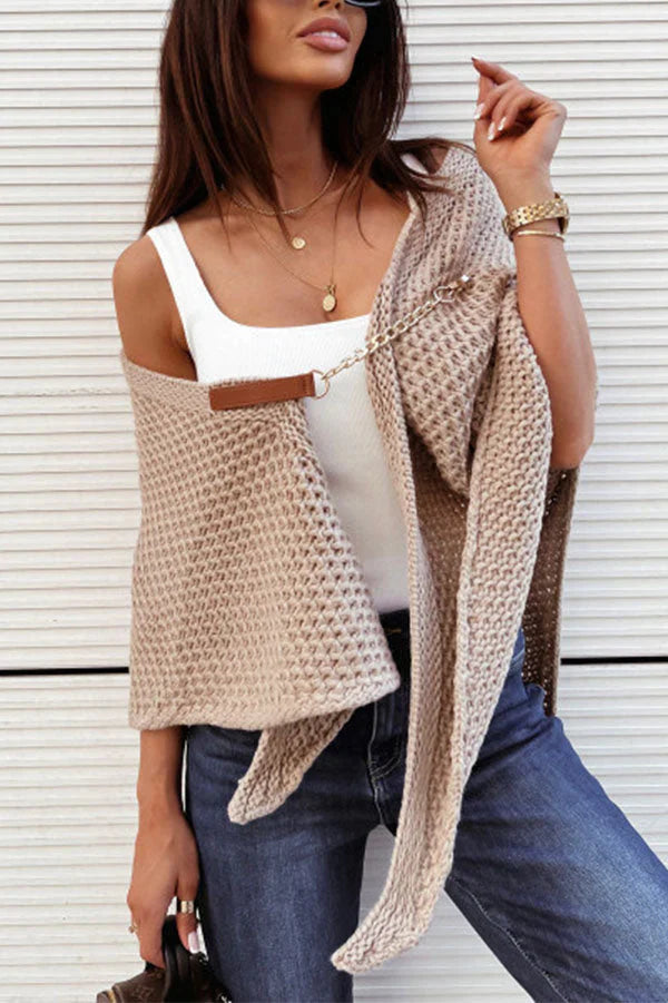 Knitted Shawl with Perforated Leather Buckle