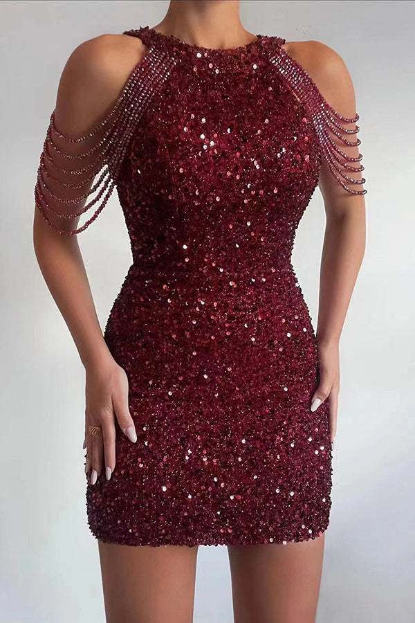 Hollywood Star Rhinestone Shoulder Party Dress