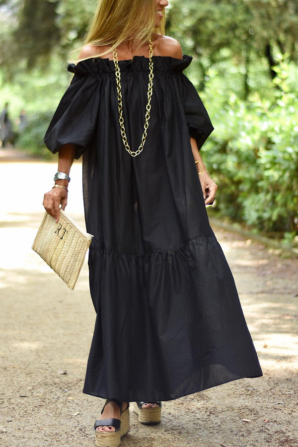 Under The Boardwalk Off Shoulder Puff Sleeve Loose Maxi Dress