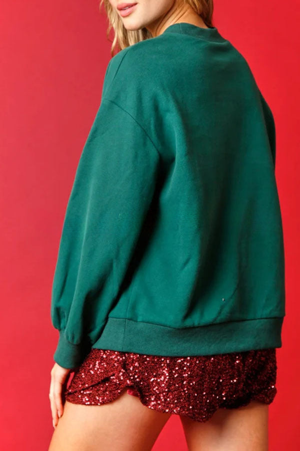 Gingerbread House Sequined Pullover Long Sleeved Sweatshirt