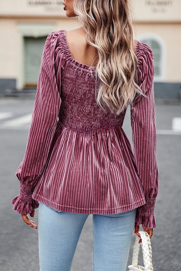 Solid Color Balloon Sleeve Commuter Long Sleeve Top