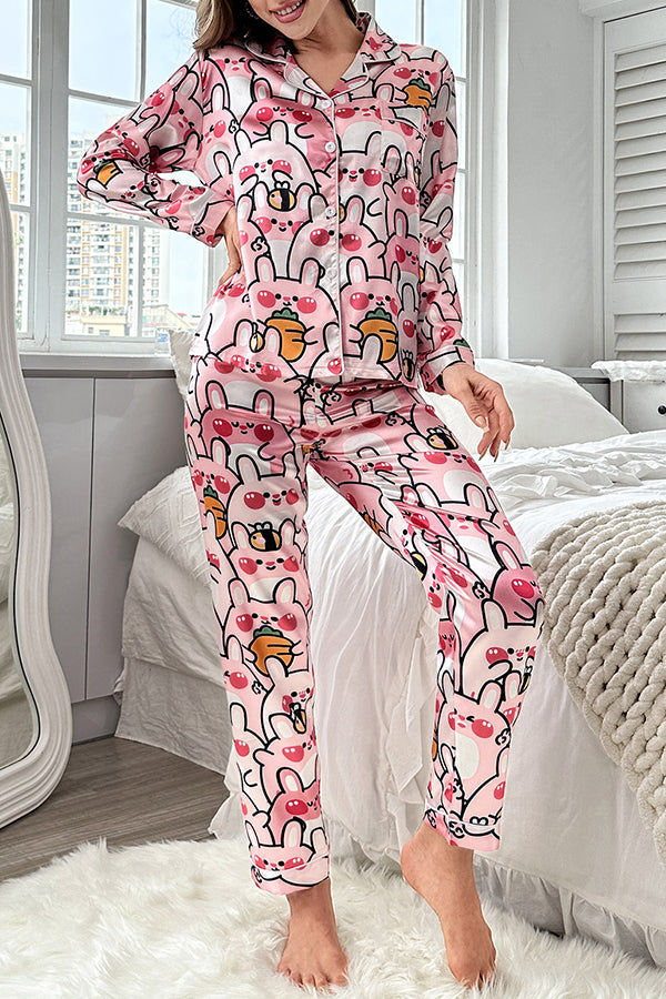 Eye Catching Printed Lapel Pocket Button Lounge Pant Suit