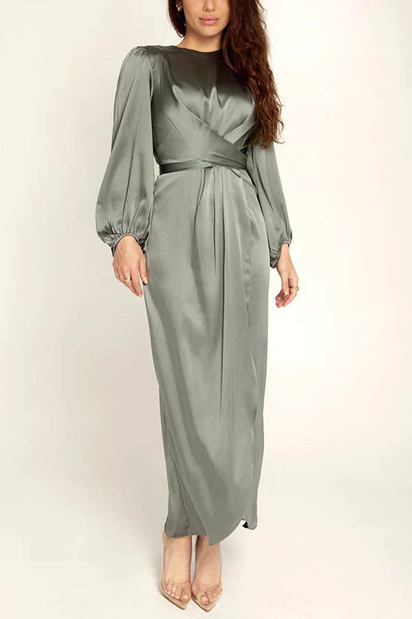 Beautiful Night Twist Waist Satin Maxi Dress