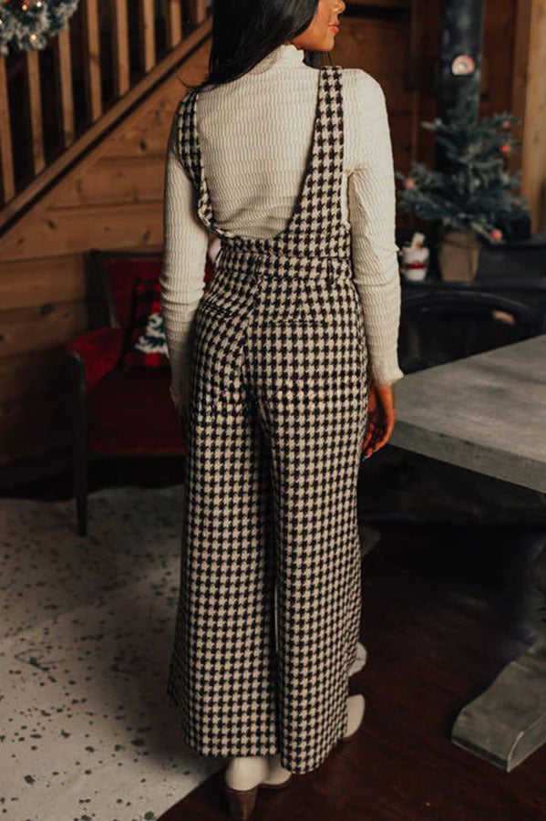 Dreaming of Soho Houndstooth Front Pocket Wide Leg Jumpsuit