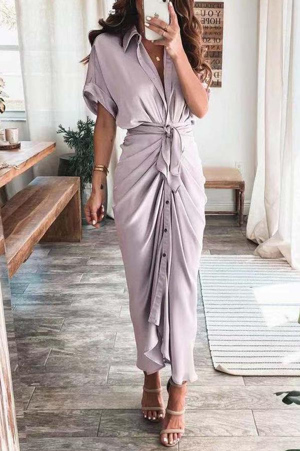 Amazing, Satin Button Down Style Drape Dress