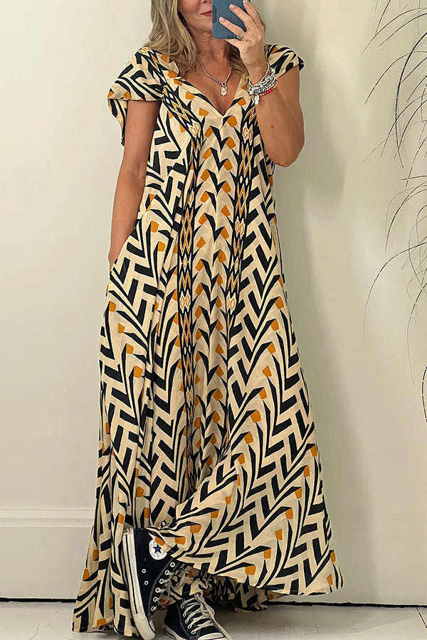 Out At Sea Tribal Printed Pocket A-line Maxi Dress