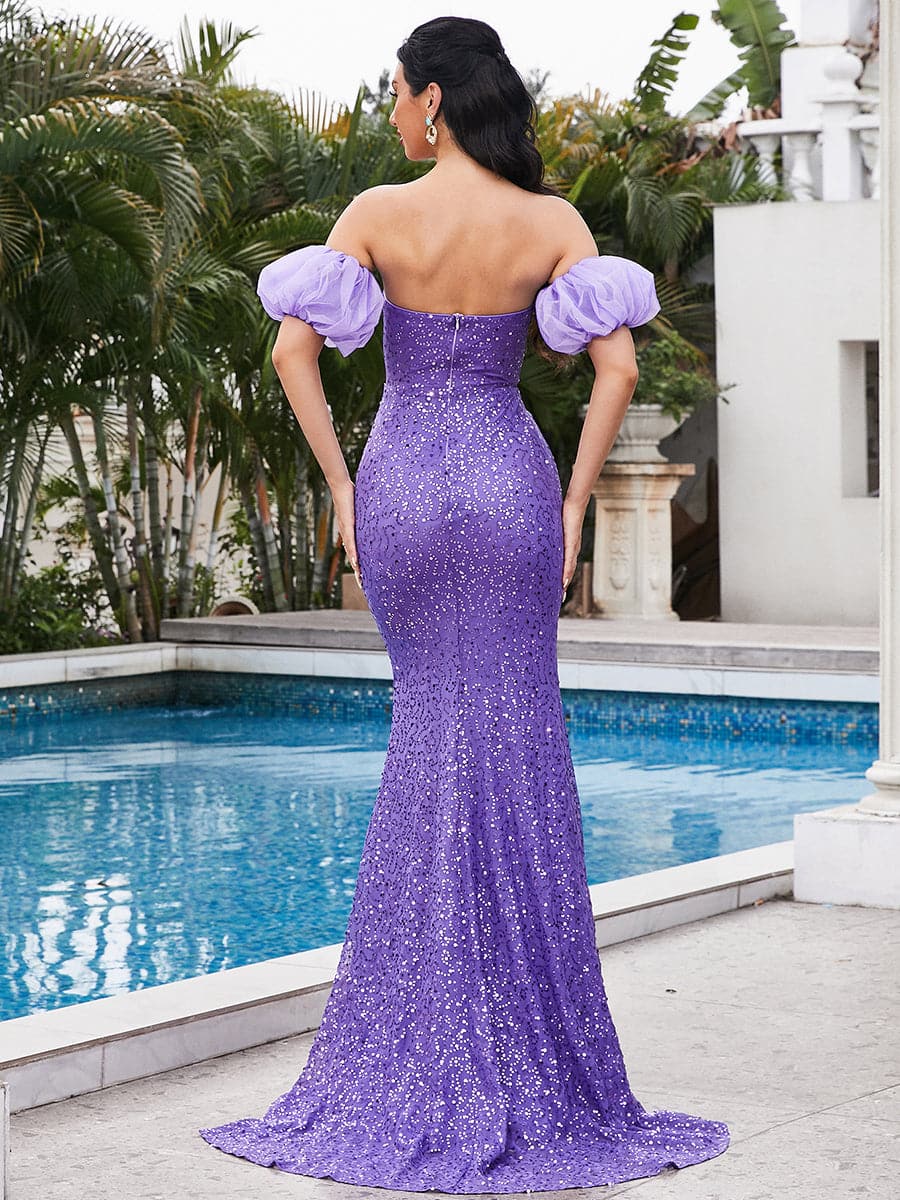 Strapless High Split Purple Evening Dress RM20011