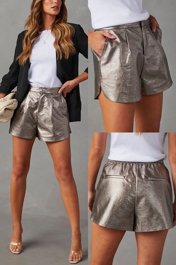 Always on Point Faux Leather Back Elastic Waist Pocketed Shorts