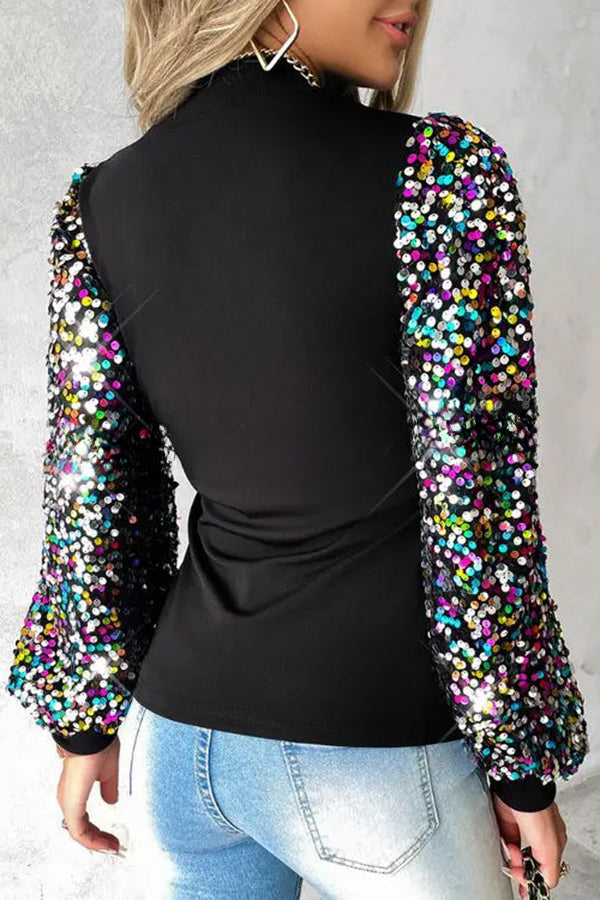 Disco Fever Sequin Sleeve Knit Top