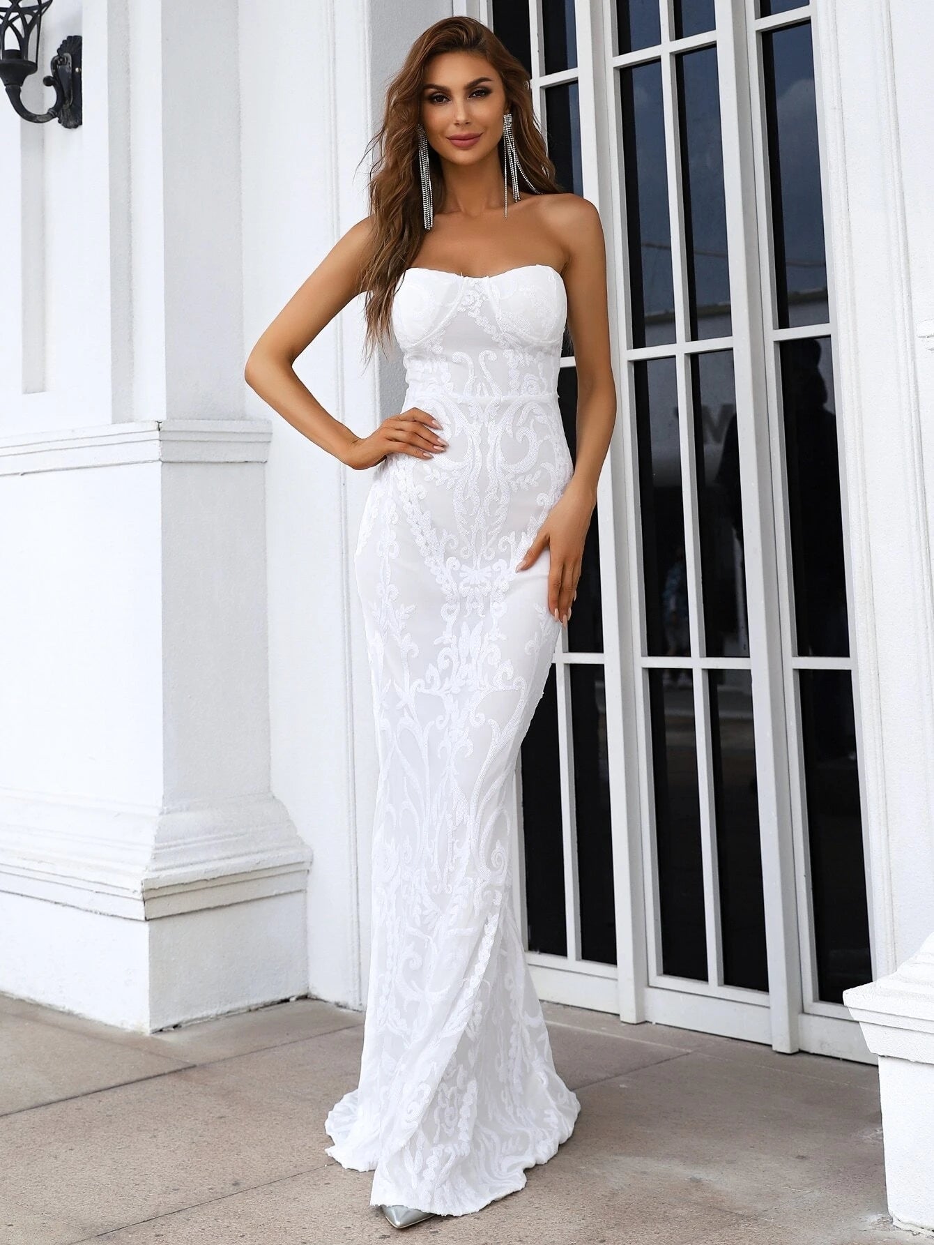 Strapless Maxi Sequin Dress FT8888