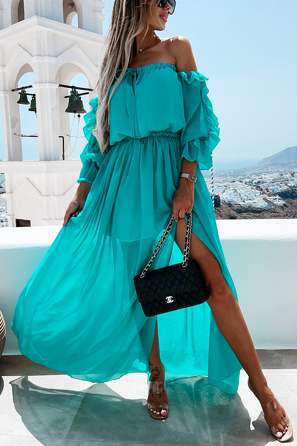 Pretty Sweet Colour Off Shoulder Ruffle Maxi Dress