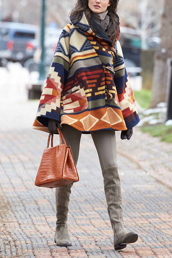 long sleeve hooded printed coat