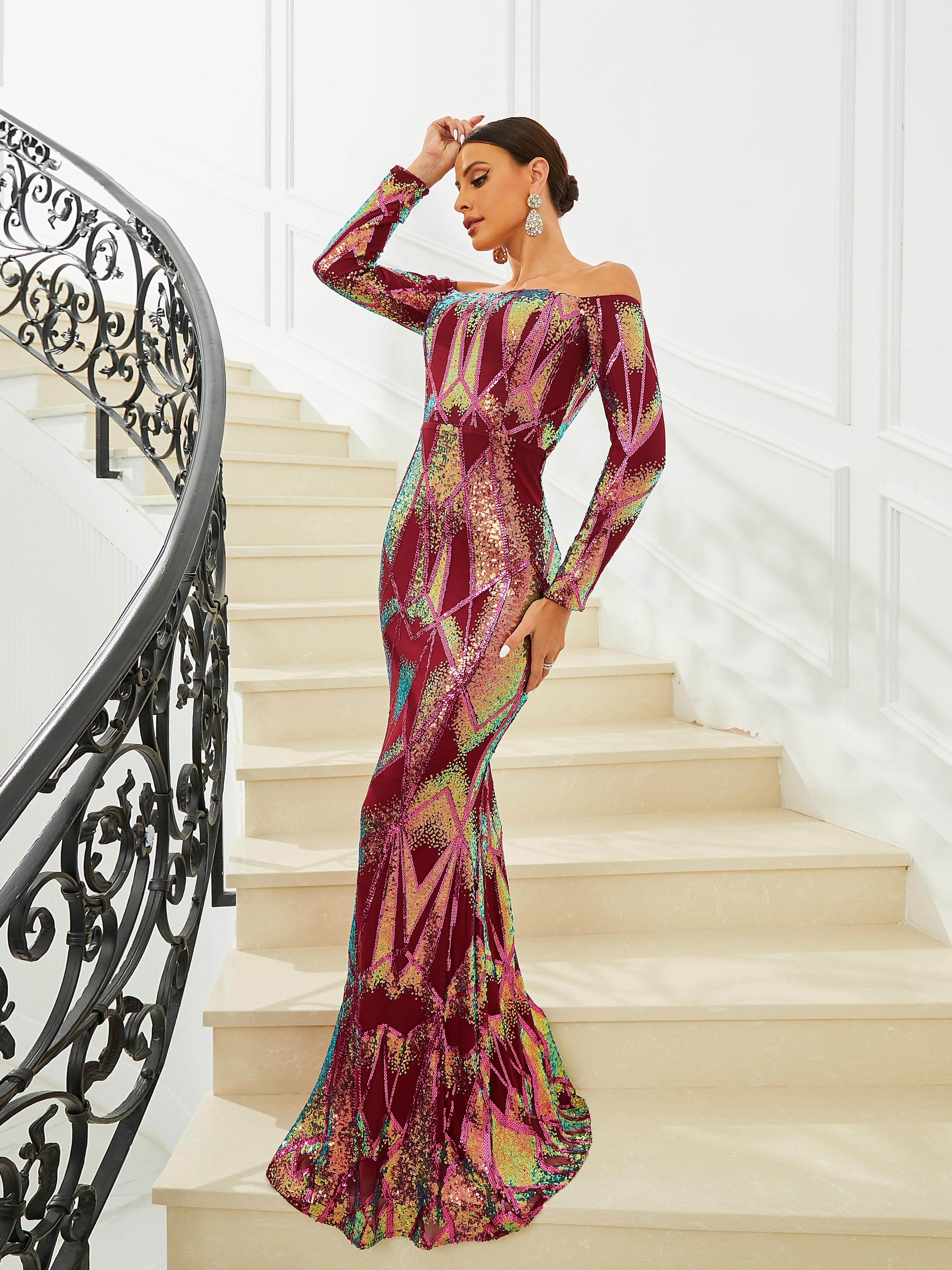 Formal Off Shoulder Mermaid Red Evening Dress WY85