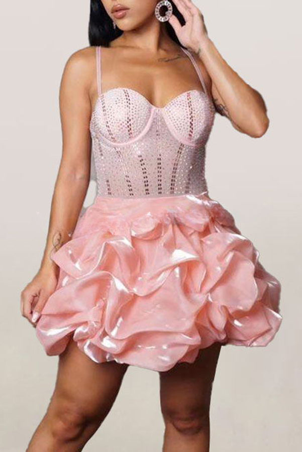 Ryann Rhinestone Bustier Bubble Hem Mini Dress