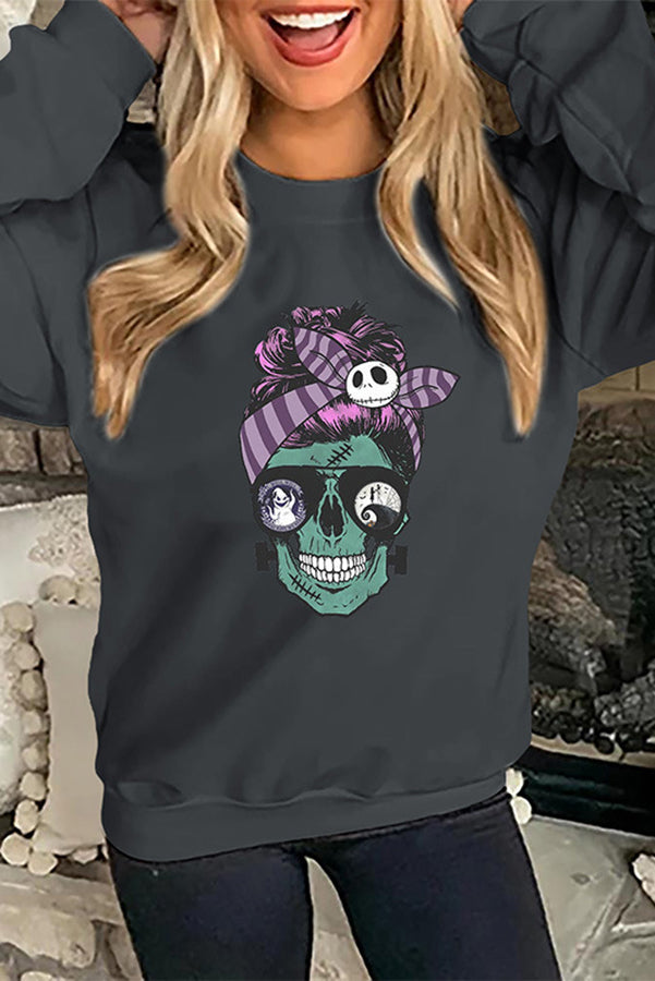 Halloween Creative Printed Round Neck Long Sleeve Sweatshirt