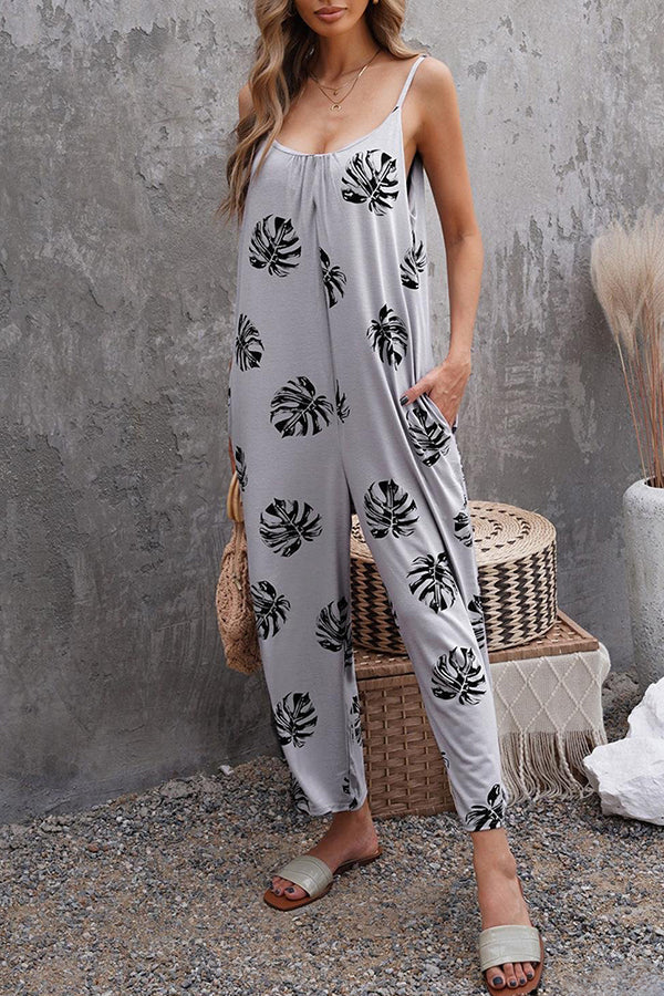 Debby Floral Print Pocketed Strap Relaxed Jumpsuit