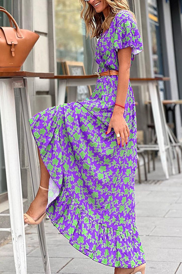 Joyful Living Floral Ruffle High Low Midi Dress