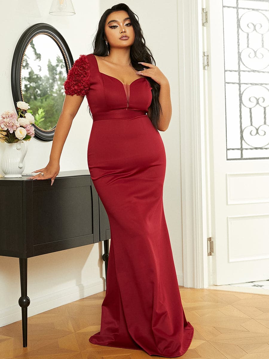 Plus Size Formal Sweetheart Burgundy Mermaid Evening Dress PXH2204