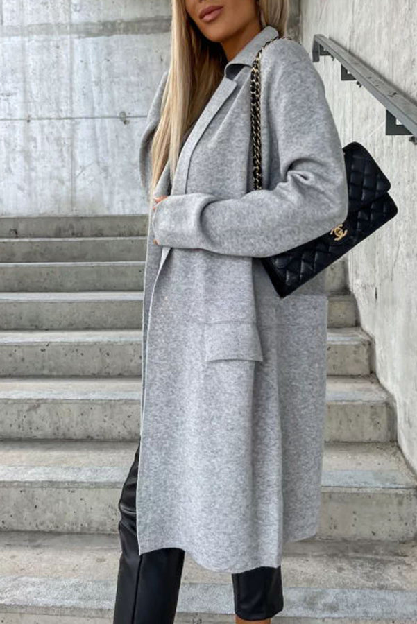 Moody Lapel Pocket Long Sleeve Coat