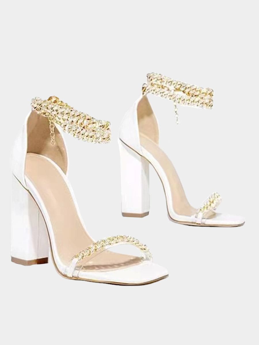 Metallic Detail Ankle Strap High Heel MHE1066